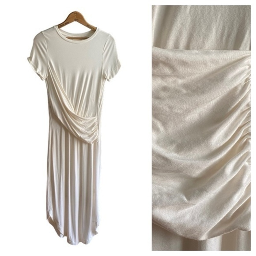 Anthropologie Maeve Cream Ruched Midi Tee Dress Small